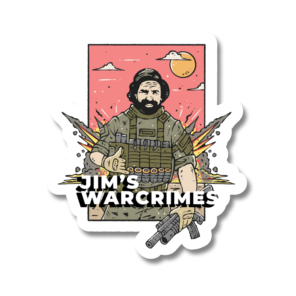 JIM'S WAR CRIMES GRAPHIC STICKER